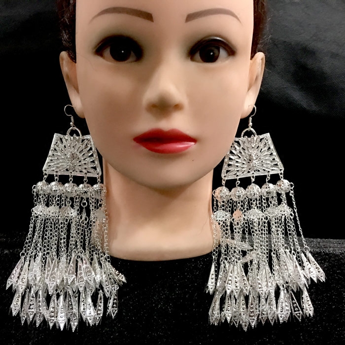 Long Tassels Exaggerated Earrings Miao Miao Silver Ears Decoration Minority Ethnic Style Atmospheric Versatile Long Earrings Temperament Female
