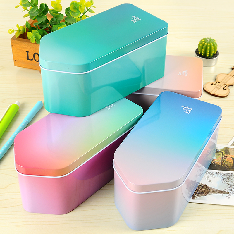The aria of the first spring Roof iron box Creative beautiful storage box Tinplate large capacity stationery box