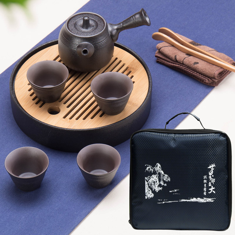 Tea set suit Japanese contracted on - board, portable travel kung fu Tea set a complete set of ceramic cups of black Tea tray