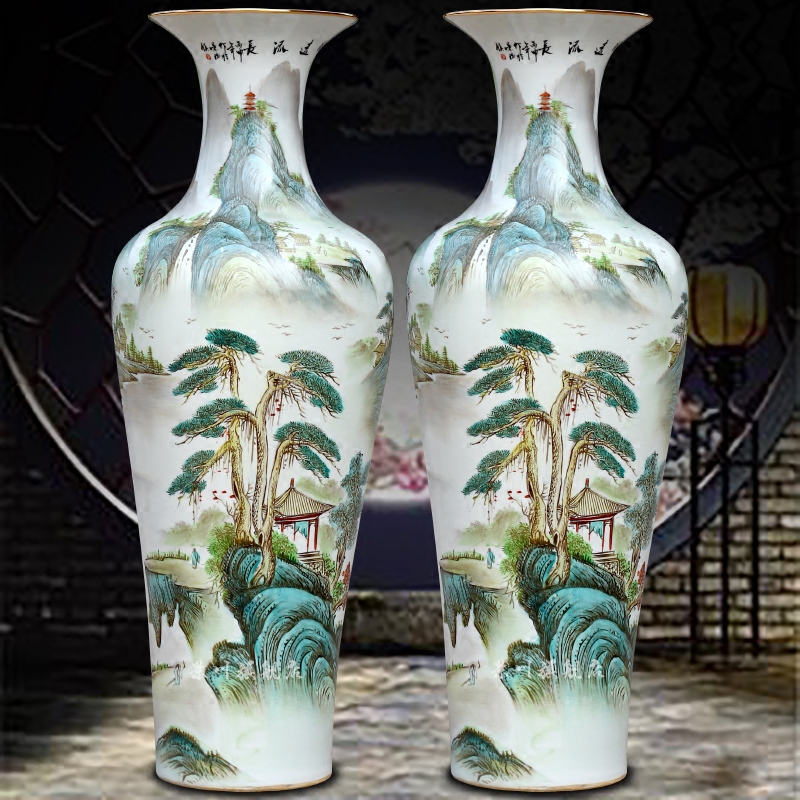 Hand made pastel rich landscape painting big sitting room of large porcelain of jingdezhen ceramics vase furnishing articles