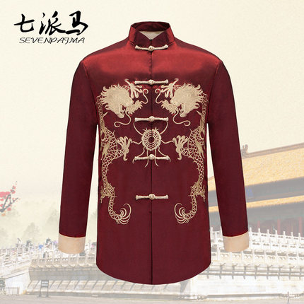 中老年男士长袖唐装 爷爷装中式夹克外套生日