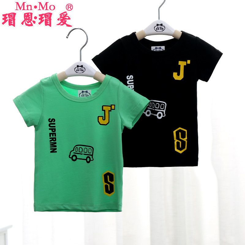 瑁恩瑁爱2016新款夏季婴儿圆领短袖T恤 男宝宝卡通百搭小汽车上衣