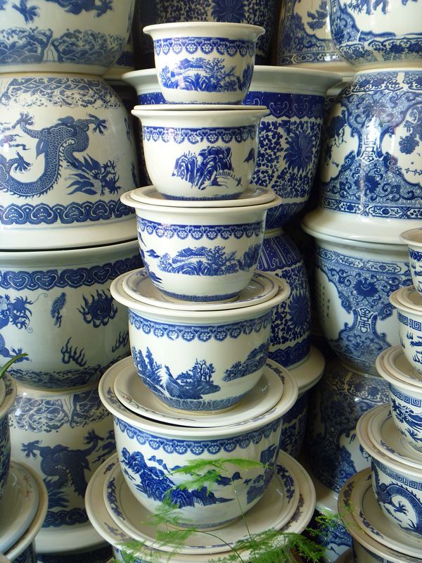 {Art Sein Porcelain Edge} Ceramic Flower Pot Jingdezhen Green Flower Porcelain Flower Pot Flower Pot Vase Flower Flower with trays-Taobao