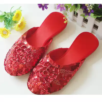 Craft satin cloth slippers home satin embroidery beaded high grade embroidered slippers