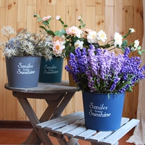 Looking for points Retro decorative wrought iron flower tin bucket wall wall hanging flower pot hanging basket garden courtyard living room American style