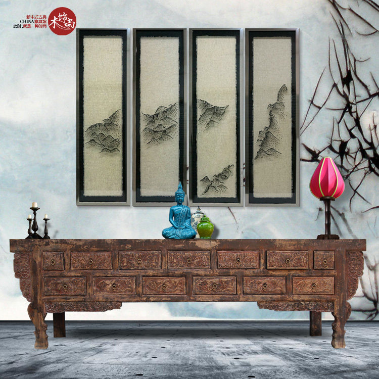 New Chinese furniture solid wood imitation classical carved thirteen drawer table dining cabinet collector's edition old object Buddha table for the case