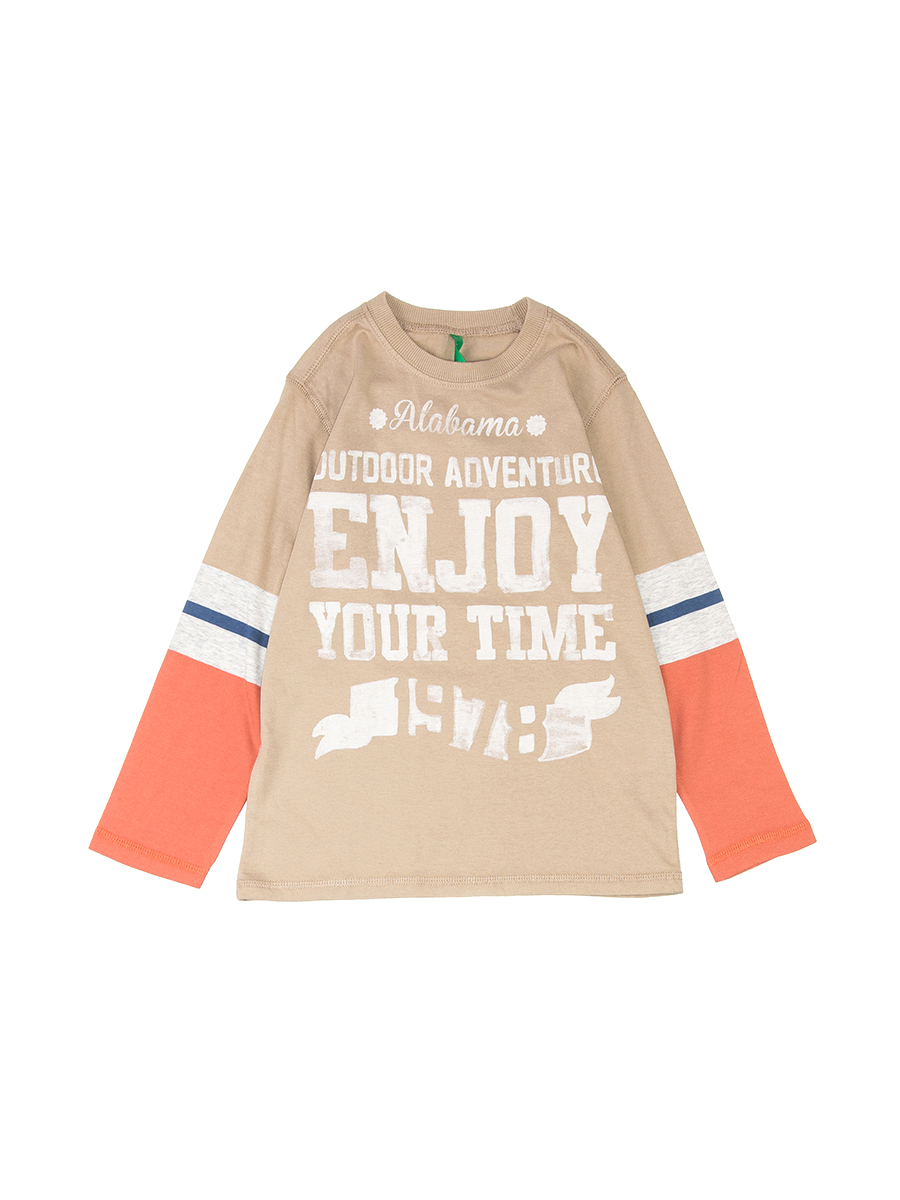 Benetton/贝纳通 浅棕色拼接圆领男童上衣
