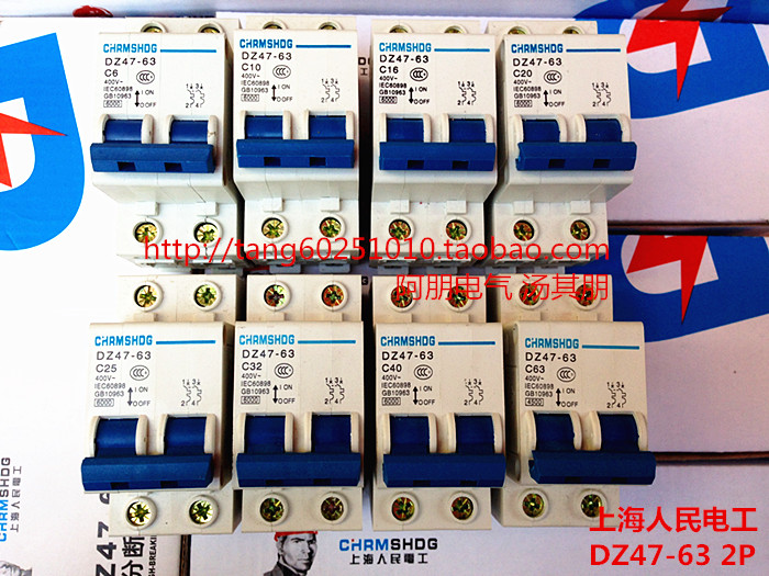 Shanghai People's small circuit breaker DZ47-63 2P 10A 16A 20A~63A copper parts warranty for one year