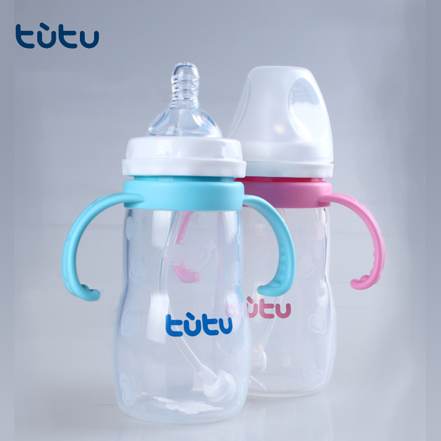 兔兔 正品硅胶奶瓶 婴幼儿奶瓶防胀气宽口径吸管奶瓶带手柄240ML