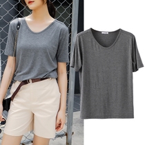 Short-sleeved womens 2021 new summer loose top large size modal T-shirt ice silk v-neck half-sleeved bottoming shirt