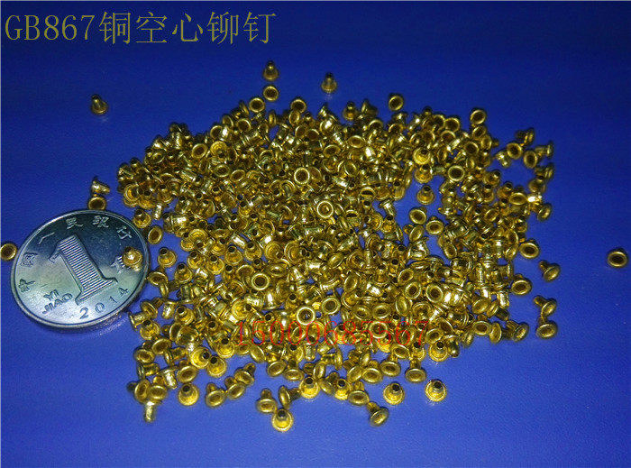 2mm copper hollow rivet GB876 copper eye rivet hollow copper rivet through hole rivet M2*L 100pcs