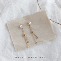 daisy original design Korean chic style minimalist geometric knotted long s925 silver ear studs without ear piercings ear clip