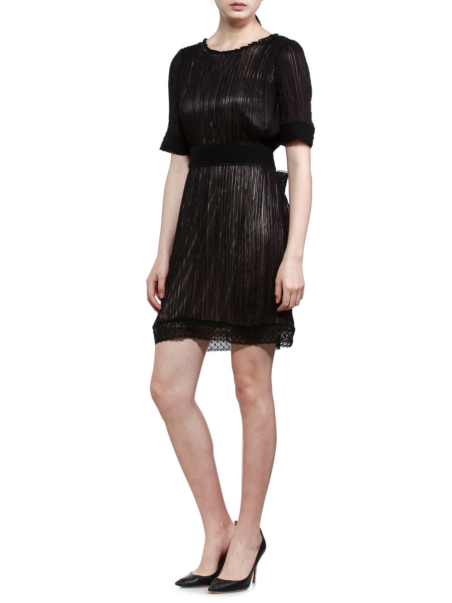 THEOPHILE 黑色立体褶皱连衣裙