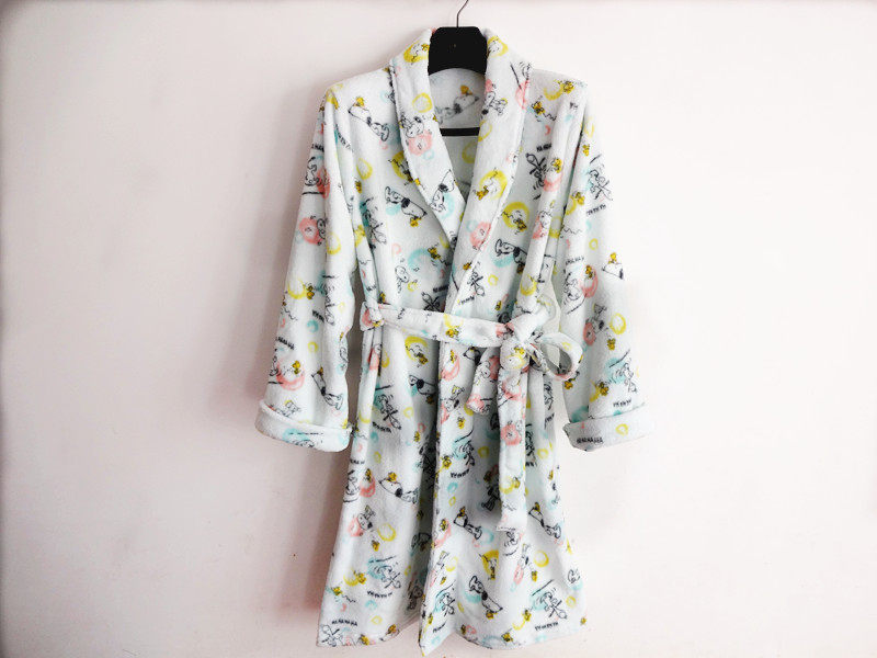 Japanese single cut standard winter pajamas soft coral fleece bathrobe ladies cute home clothes open robe
