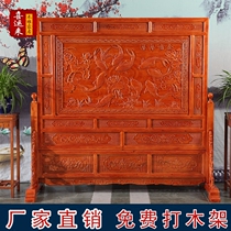 Dongyang wood carving camphor wood solid wood year after year double-sided carved seat screen Chinese antique living room porch partition