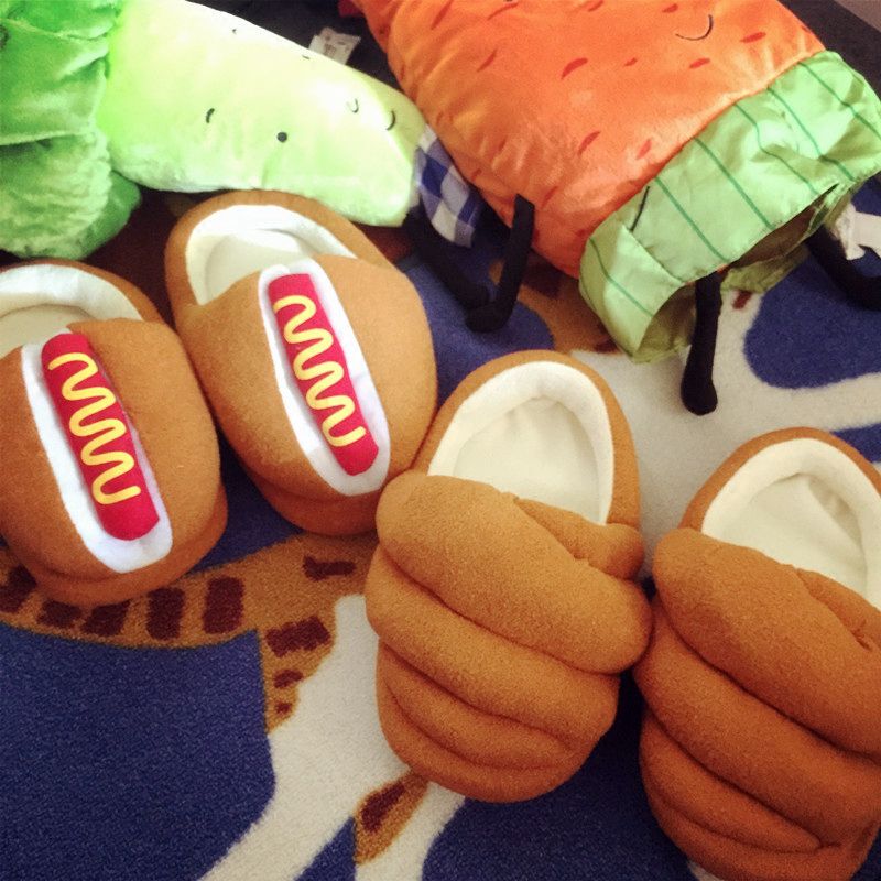 Food Bread Hot Dog Slippers for Men and Women, Winter Half-Heel Indoor Silent Slippers, Caterpillar Home Soft-Soled Non-Slip Slippers Food Bread Hot Dog Slippers for Men and Women, Winter Half-Heel Indoor Silent Slippers, Caterpillar Home Soft-Soled Non-Slip Slippers