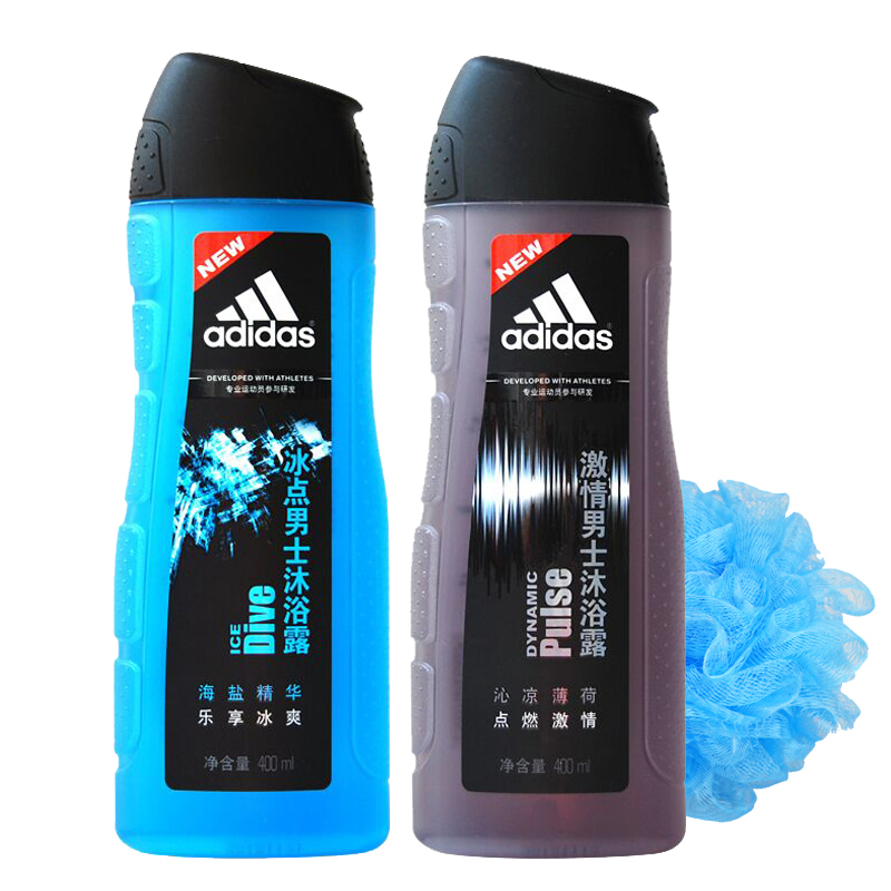 Adidas/阿迪达斯冰点男士沐浴露400ml+激情男士沐浴露400ml送浴球