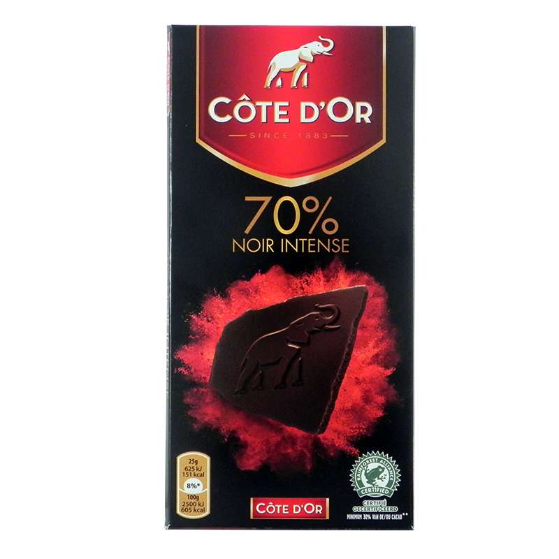 【苏宁易购】克特多金象COTEDOR 70%可可黑巧克力100g/盒