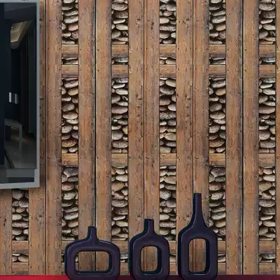 American country retro wallpaper antique wood grain Stone Bar Cafe aisle TV background wall wallpaper stereo