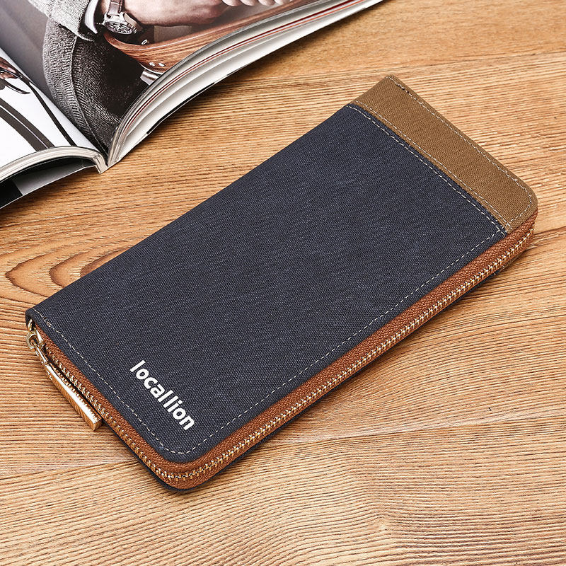 2021 new men's wallet long version canvas money clip Han version canvas zero wallet card bag men's long version handbags