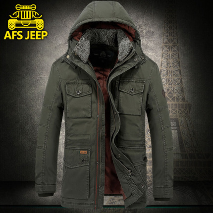 afs jeep男装冬季中长款棉衣外套男士吉普加厚冬装大码工装棉服男