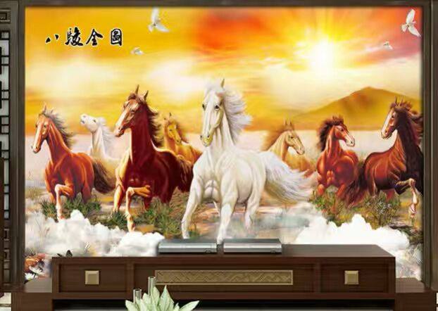 Wall ceramic tile porch living room TV sofa background wall mural art sculpture horse to success eight jun map customization