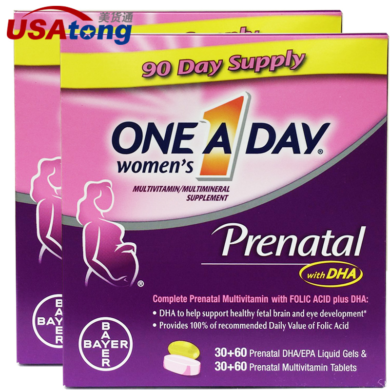 Bayer拜耳One A Day 孕妇复合维生素叶酸矿物质DHA 90+90粒*2盒
