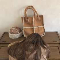 Suede lambskin composite stitching Vintage with clumsy handmade handbag H