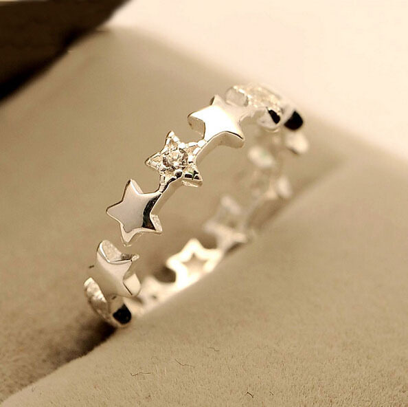 925 sterling silver cute fashion temperament small fresh starry little star diamond open ring female hypoallergenic
