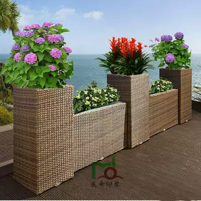 Outdoor rattan flower box balcony leisure courtyard balcony imitation rattan flower box flower stand outdoor hotel potted flower box flower stand