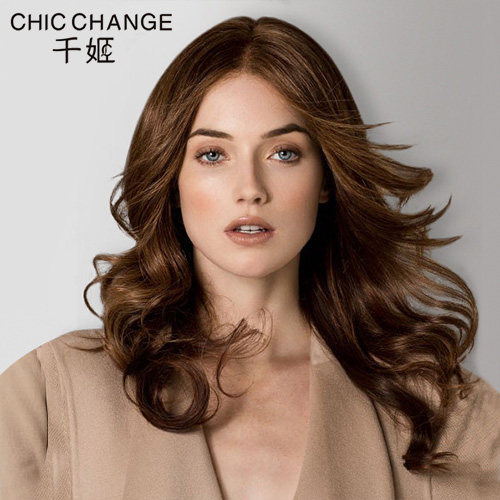 千姬假发 真人发丝中分时尚大波浪长卷发蓬松逼真女士修颜假发套