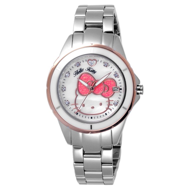 HELLO KITTY Fashion Goddess Temperament Watches-Rose Gold Frame White X Silver