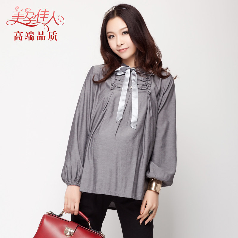 Beauty Pregnancy Canon Pregnancy Woman Dress New Korean Version Pregnant Woman Blouse Fashion Long Sleeve Pregnant Woman Shirt 1518