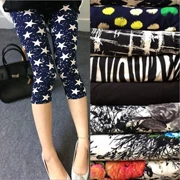 Quần legging lụa in lụa mùa hè mặc quần legging mỏng phần quần dài co giãn quần crop quần nữ size lớn - Quần short