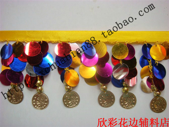 Dance waist chain belly leather dance waist lace waist accessories Silk with round sequin lace lace silk with bright sheet hanging edge Multi-color choice