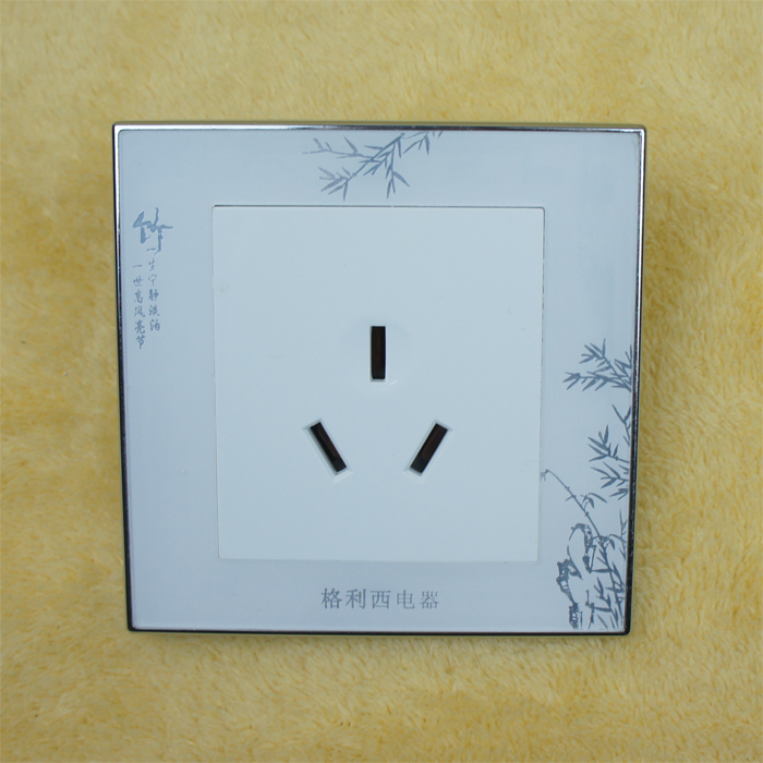 86 type concealed wall outlet 16A three holes large hole white Chinese style pattern panel Bamboo leaf Chinese style