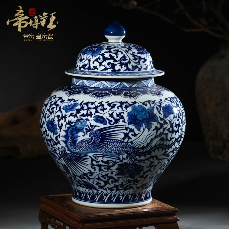 Antique hand - made furnishing articles of blue and white porcelain of jingdezhen ceramics general sitting room porch decoration decoration cover tank
