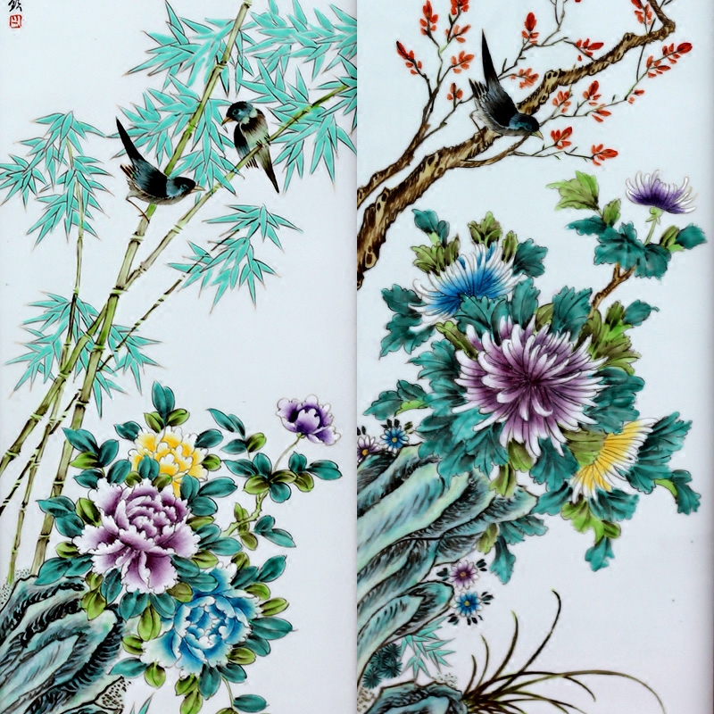 Jingdezhen ceramic hanging painter in the sitting room sofa setting wall adornment by patterns four screen porcelain plate painting