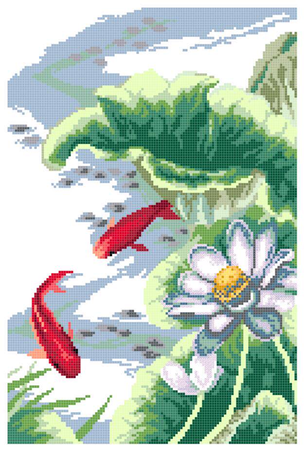 Cross stitch electronic drawing 444 lotus carp 2 Chinese style 119W*179H25 color PAT source file