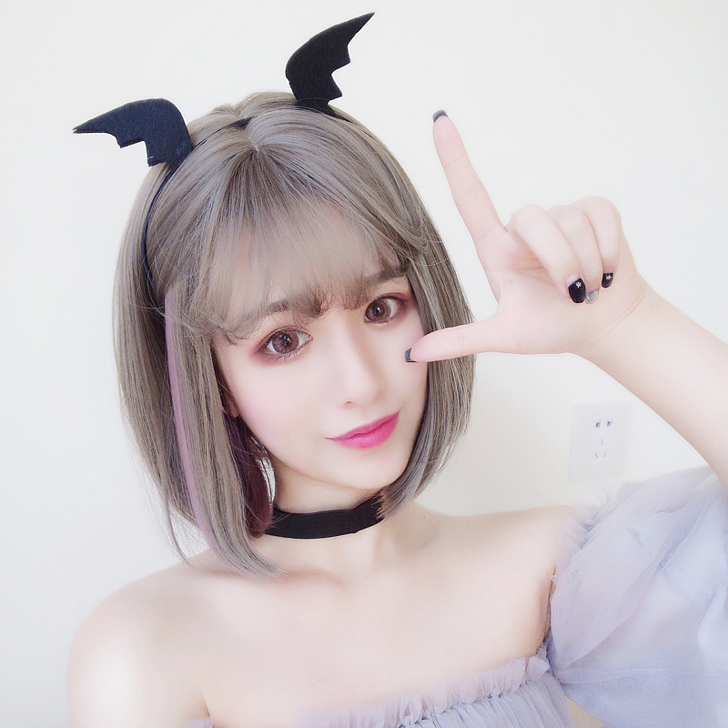 冉朵挑染空气刘海假发女短发bobo梨花头丸子头短直发渐变奶奶灰