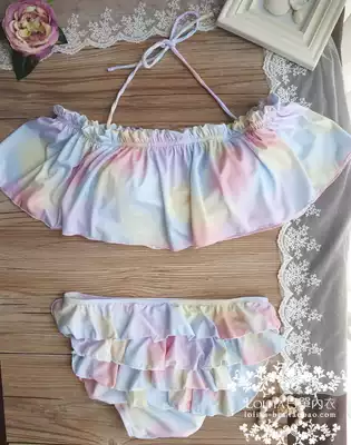 Korean ins retro one-collar wooden ear pleated two-piece swimsuit sweet girl strapless bikini set