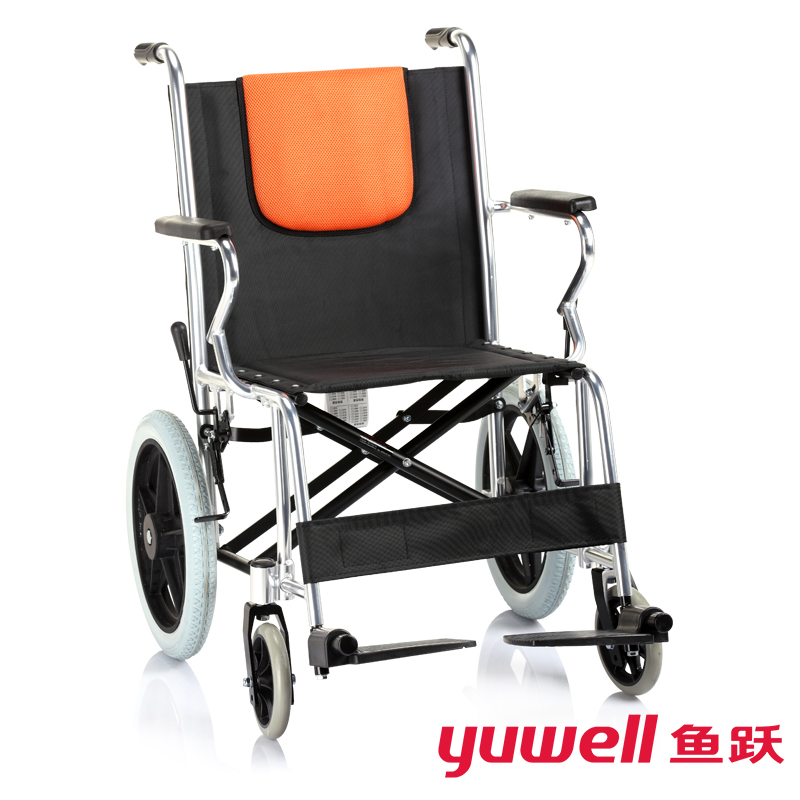 鱼跃轮椅车可折叠老人代步车 铝合金小轮后背折叠轻便轮椅车H056