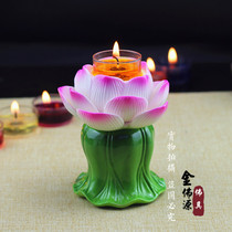 Ceramic painted butter lamp holder tall lotus candle holder candle everlasting lamp lotus leaf base exquisite hand-painted