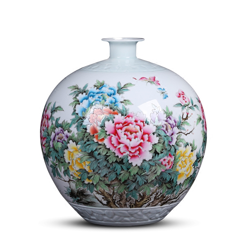 Jingdezhen ceramic vase famous hand - made pastel vase peony pomegranate furnishing articles of new Chinese style living room decorations
