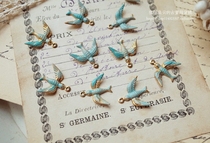  (Replenished)1960s West German antique enamel powder Blue Bird Brass accessories Mini ruler