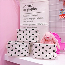 chic girl heart dot desktop storage basket storage basket storage box foldable cotton linen fabric storage basket finishing rack