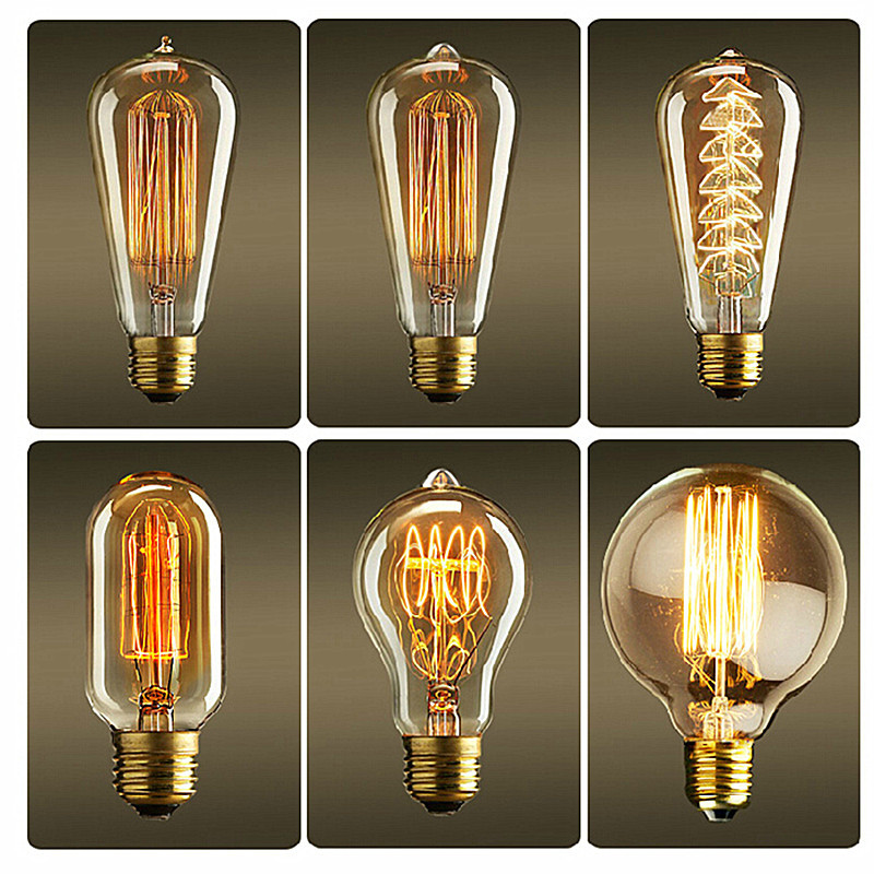 E27 screw tungsten wire light source vintage creative art 40W decorative incandescent warm light yellow Edison bulb