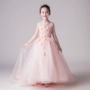 Cô gái màu hồng sinh nhật công chúa váy fluffy dài váy trẻ em catwalk buổi tối váy trailing trang phục piano nước ngoài - Váy trẻ em bộ đồ vest bé trai lịch lãm