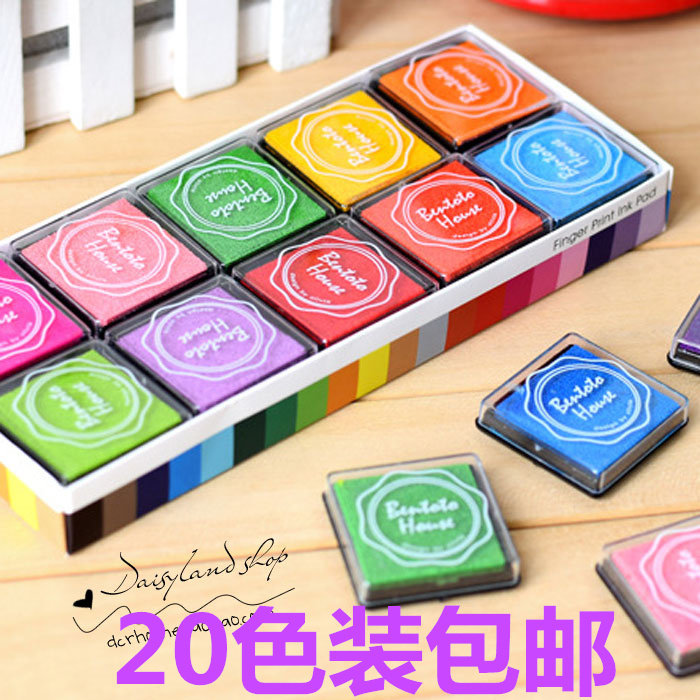 Korea creative rainbow finger painting seal children DIY color rubber stamp inkpad pigment 20 color box
