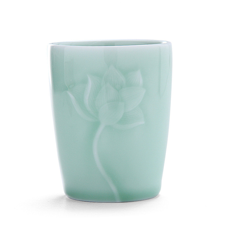 Mingyuan FengTang brand quality goods name plum green longquan celadon teacup glass embossed lotus cup with a cup of warm hand